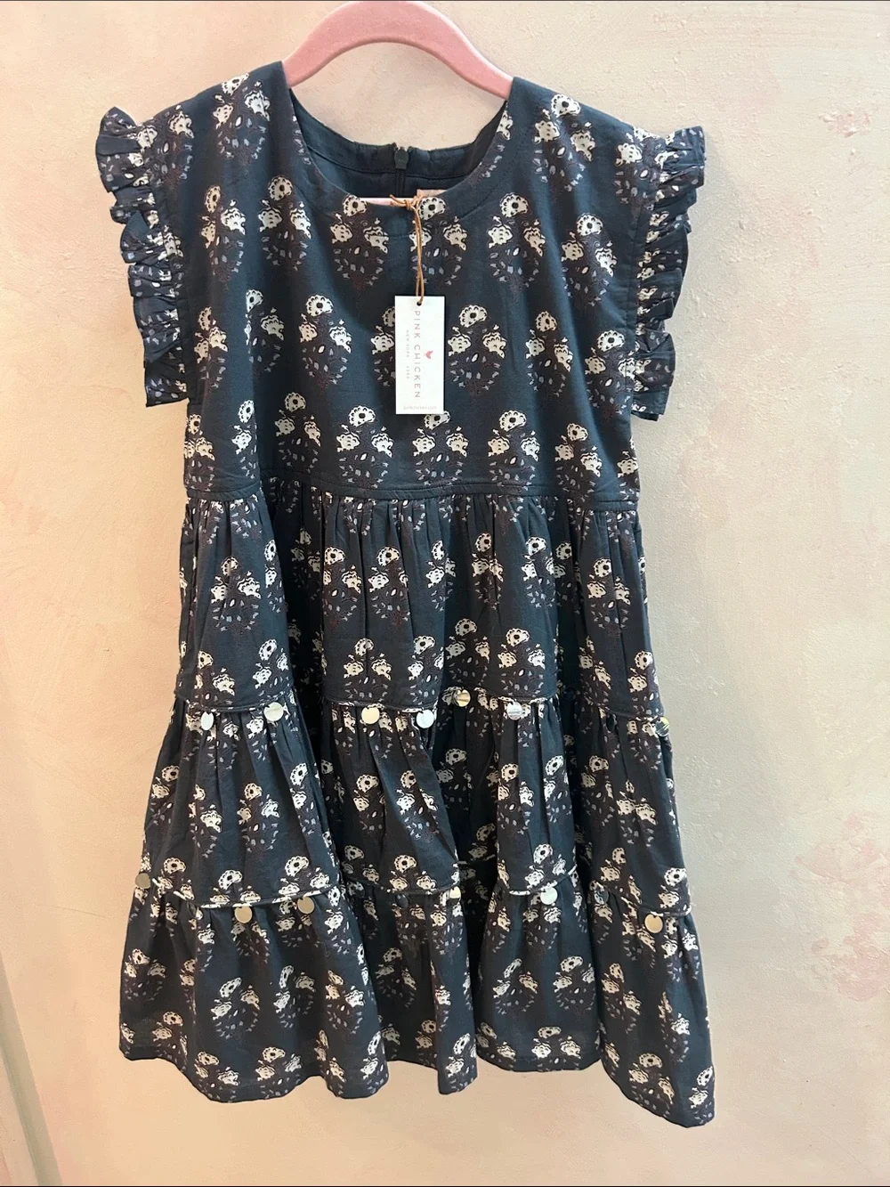 Pink Chicken Navy Floral Tiered Dress with Ruffle Sleeves
